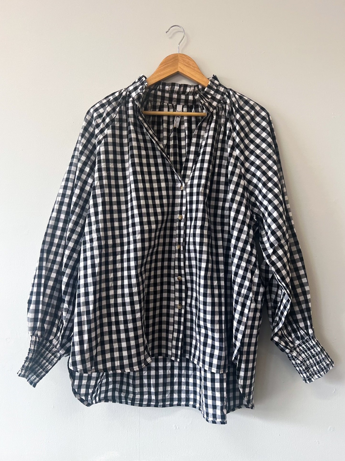 Relaxed Gingham Button Top - Black
