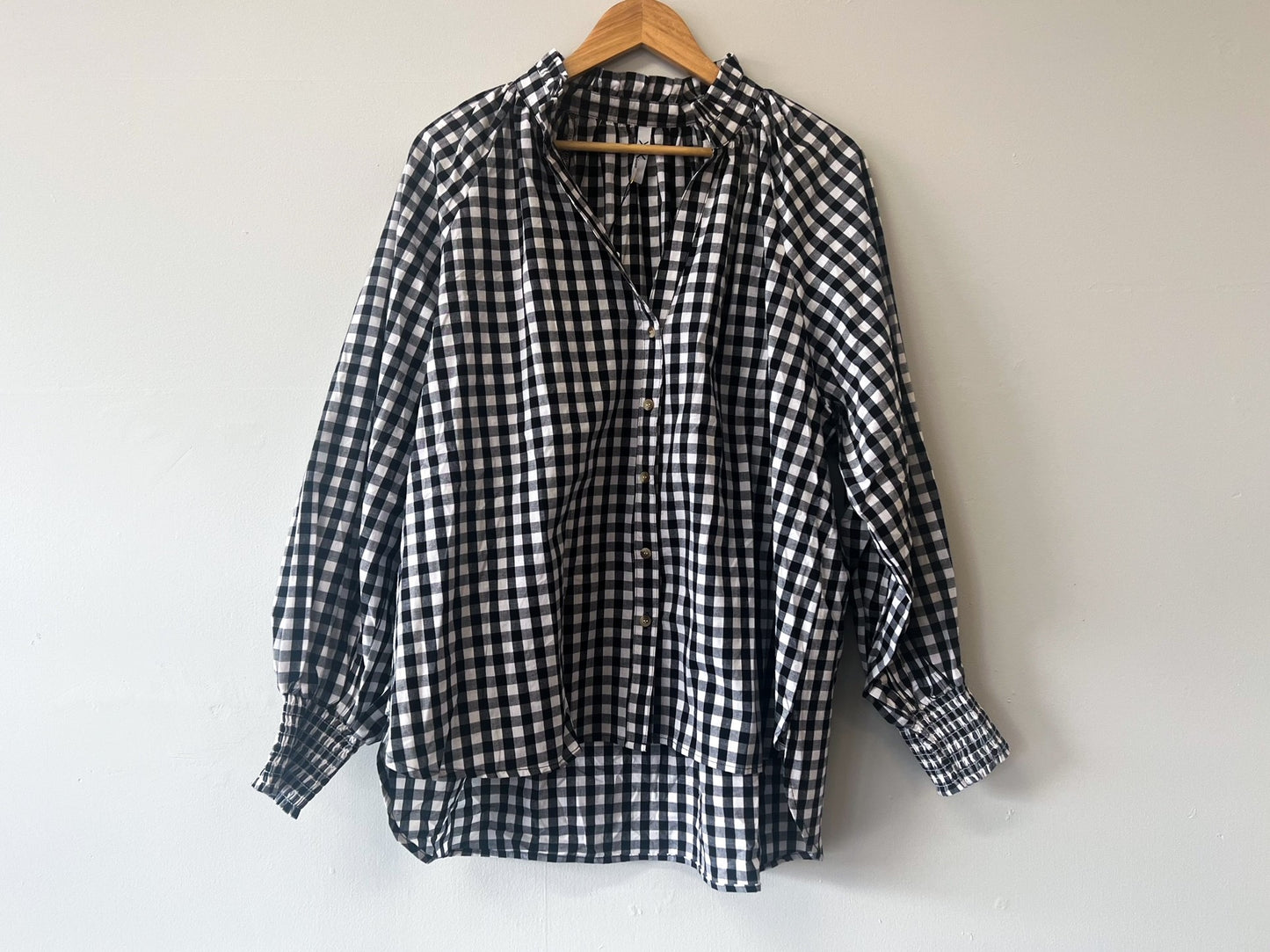 Relaxed Gingham Button Top - Black