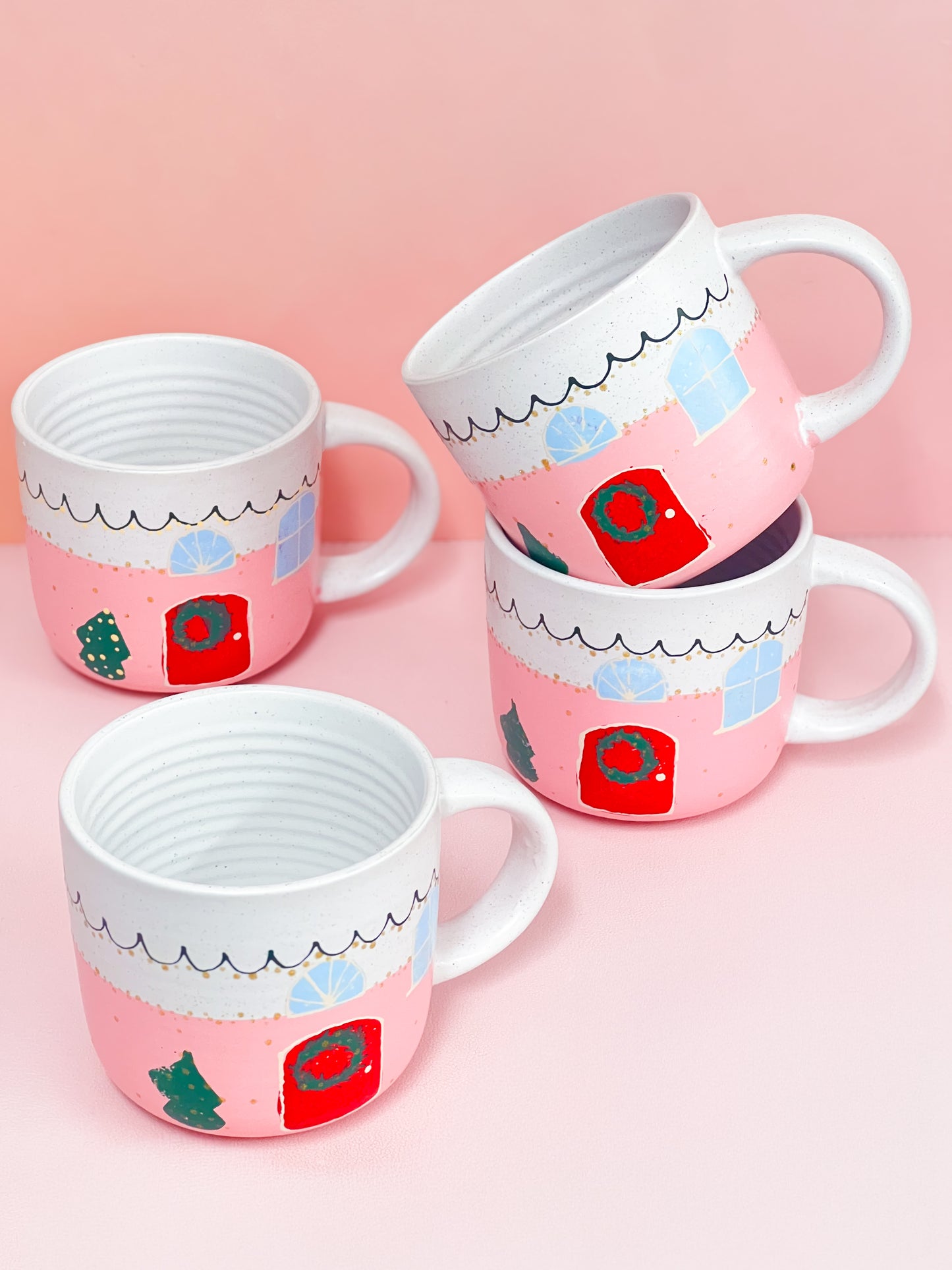 Hand-Painted Stoneware Mug - Christmas Cottage 🎄