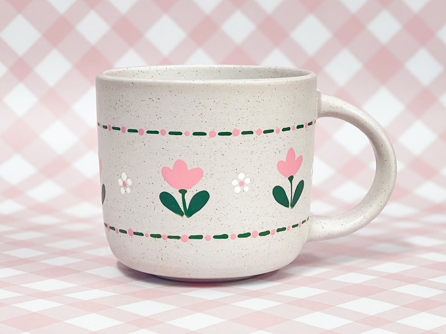 Hand-Painted Stoneware Mug - Tulip Stitch
