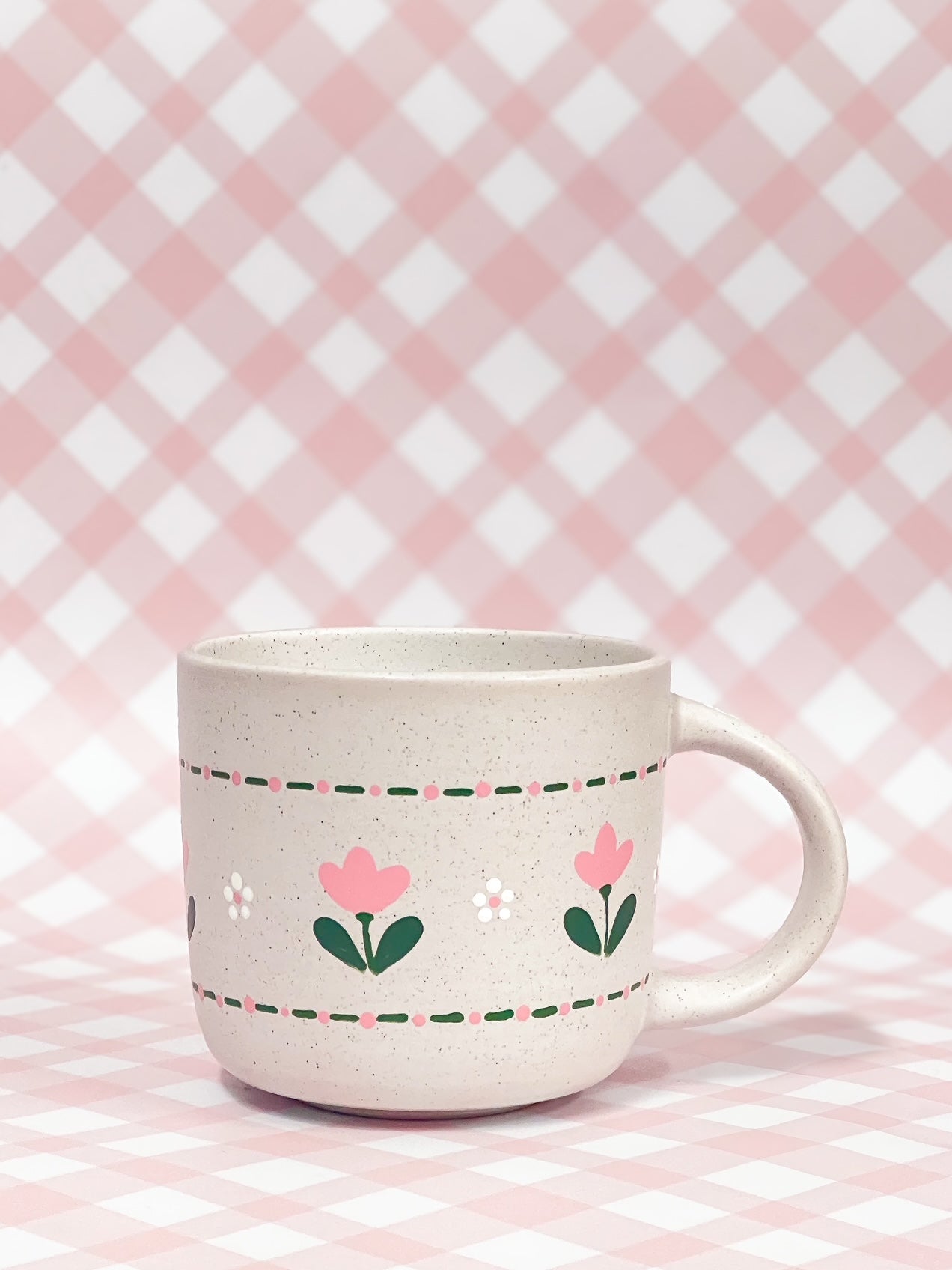 Hand-Painted Stoneware Mug - Tulip Stitch