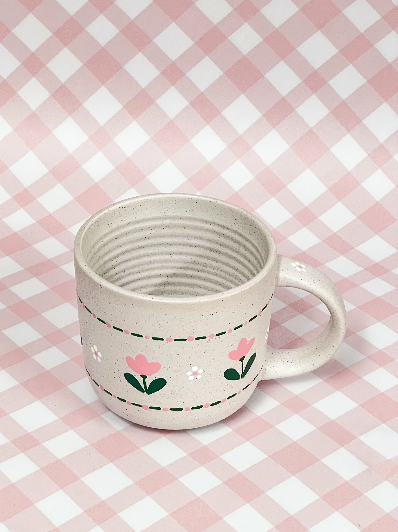Hand-Painted Stoneware Mug - Tulip Stitch