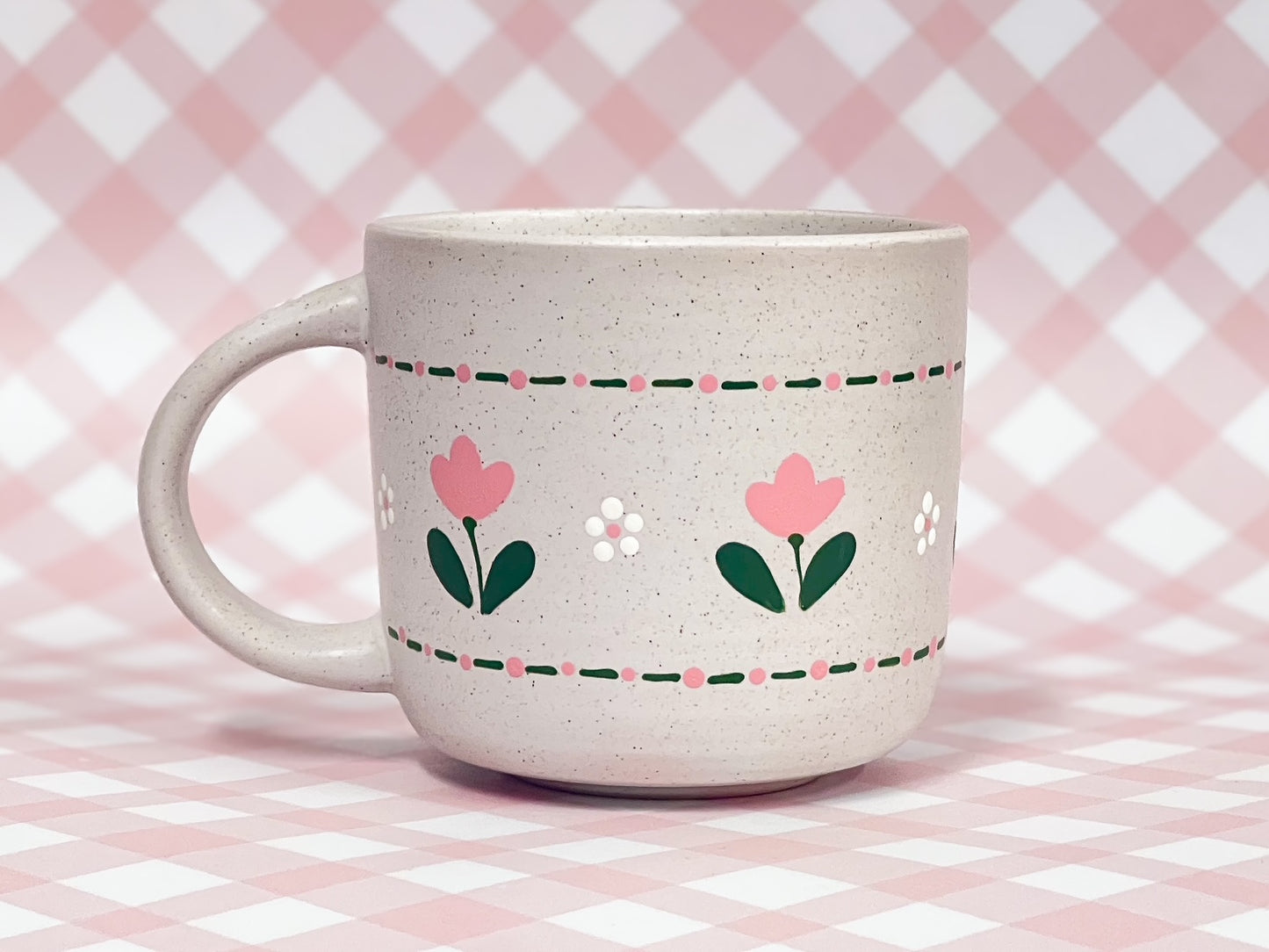 Hand-Painted Stoneware Mug - Tulip Stitch