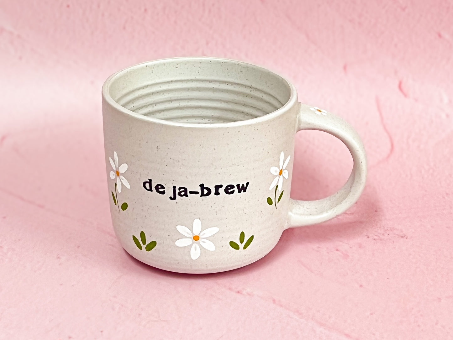 Hand-Painted Stoneware Mug - "Deja-brew" Daisy