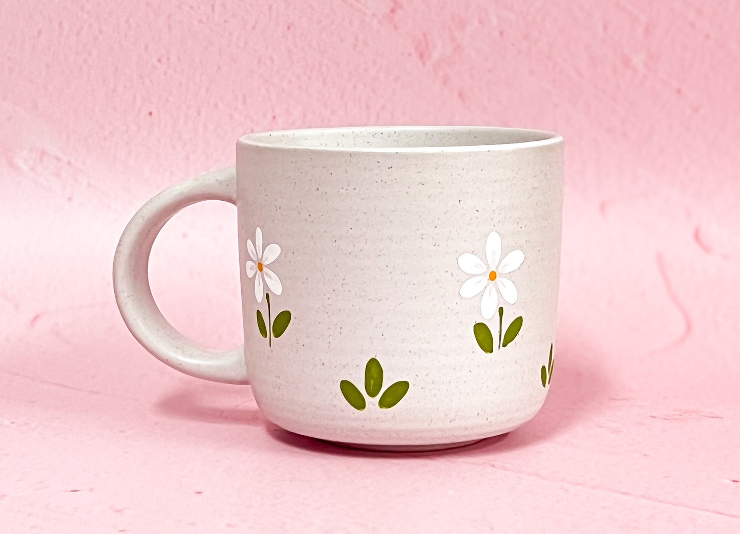 Hand-Painted Stoneware Mug - "Deja-brew" Daisy
