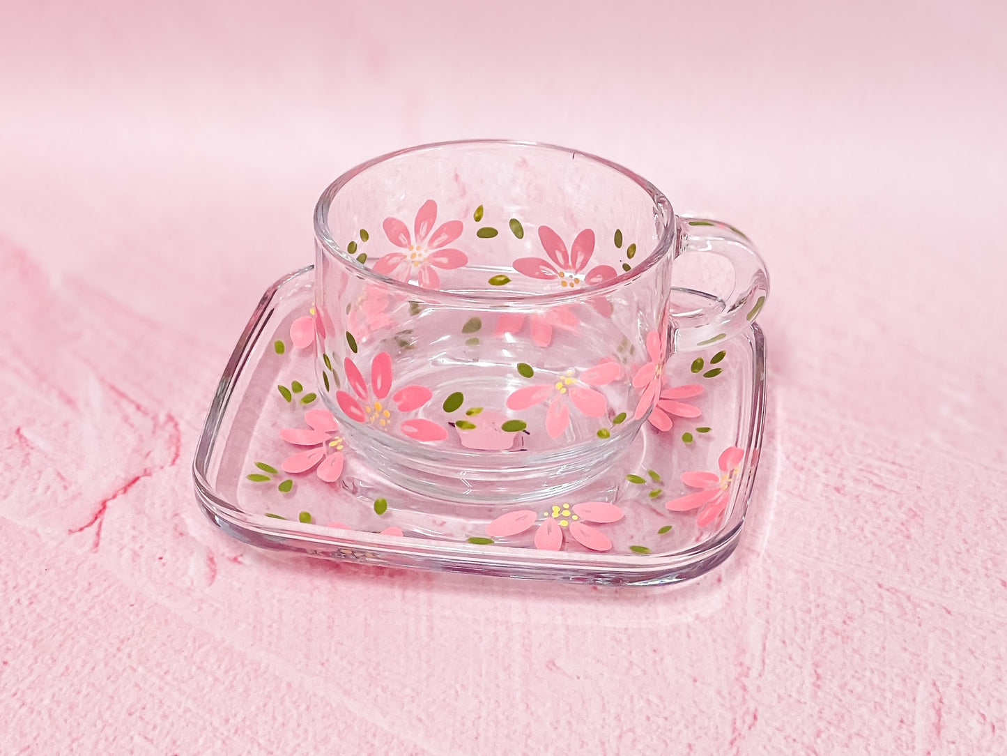 Hand-painted Square Teacup + Saucer | Blossom Petal