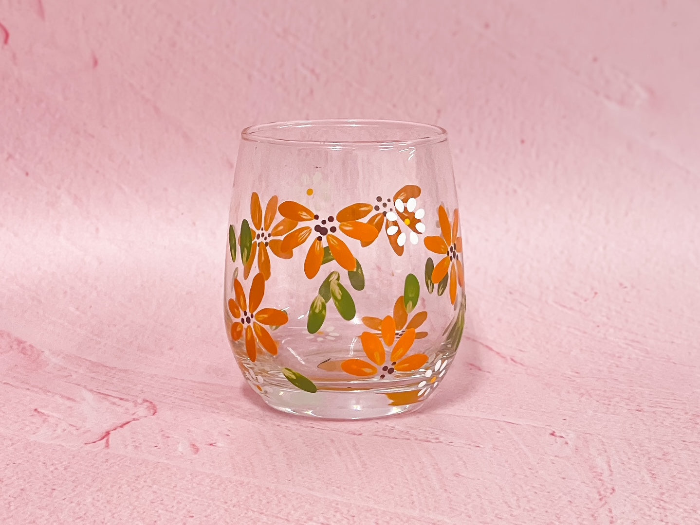Hand-painted Stemless Glass - Blossom Tangerine | Personalise Me!