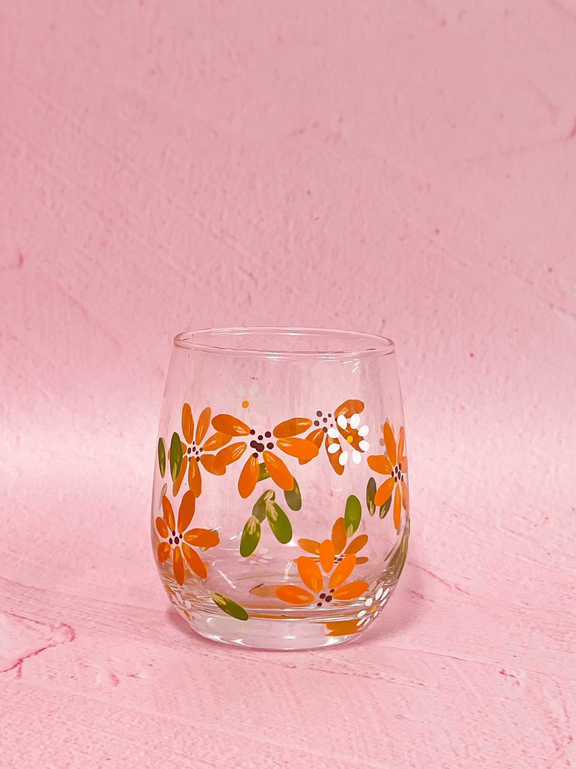 Hand-painted Stemless Glass - Blossom Tangerine | Personalise Me!