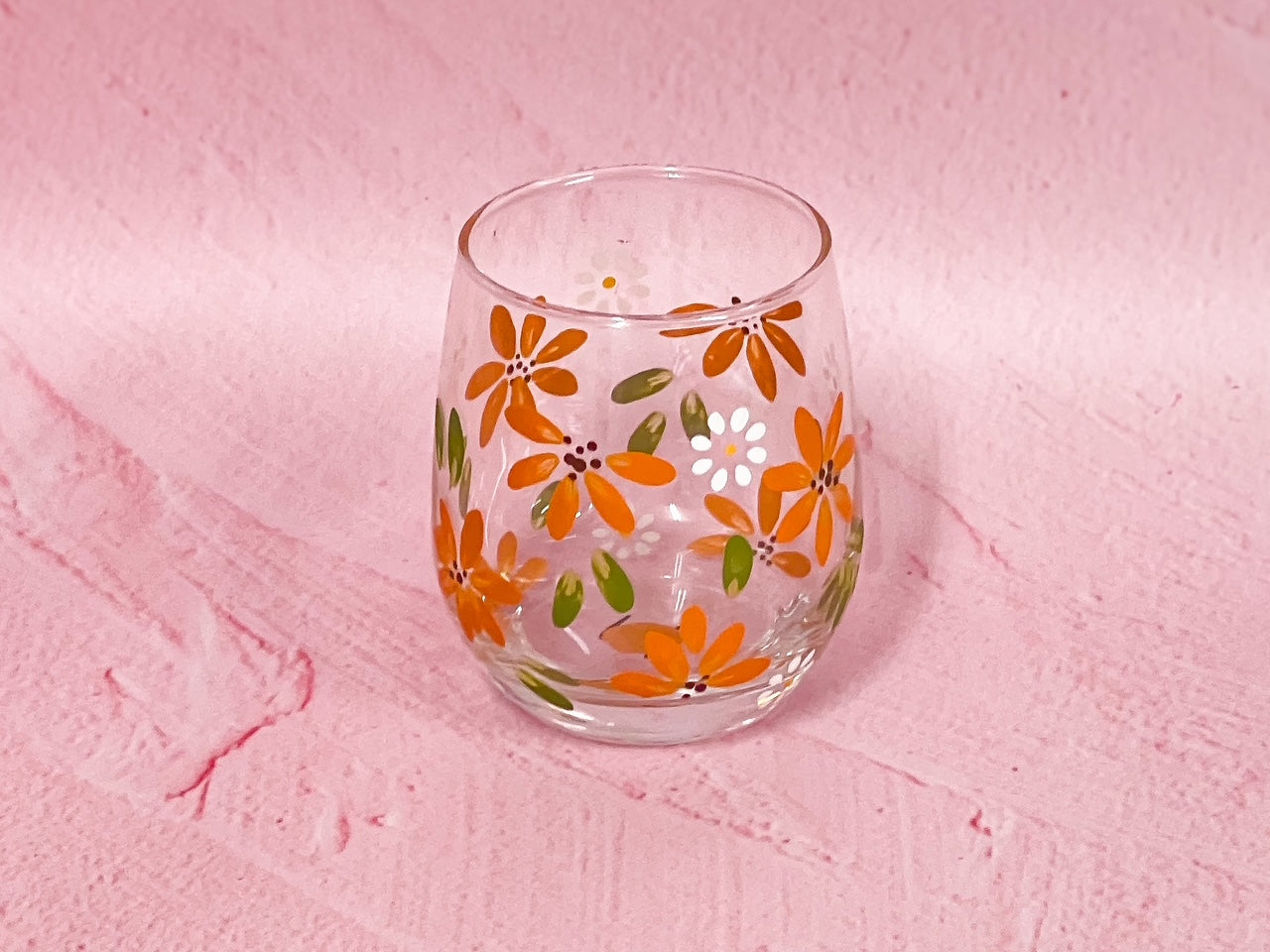Hand-painted Stemless Glass - Blossom Tangerine | Personalise Me!