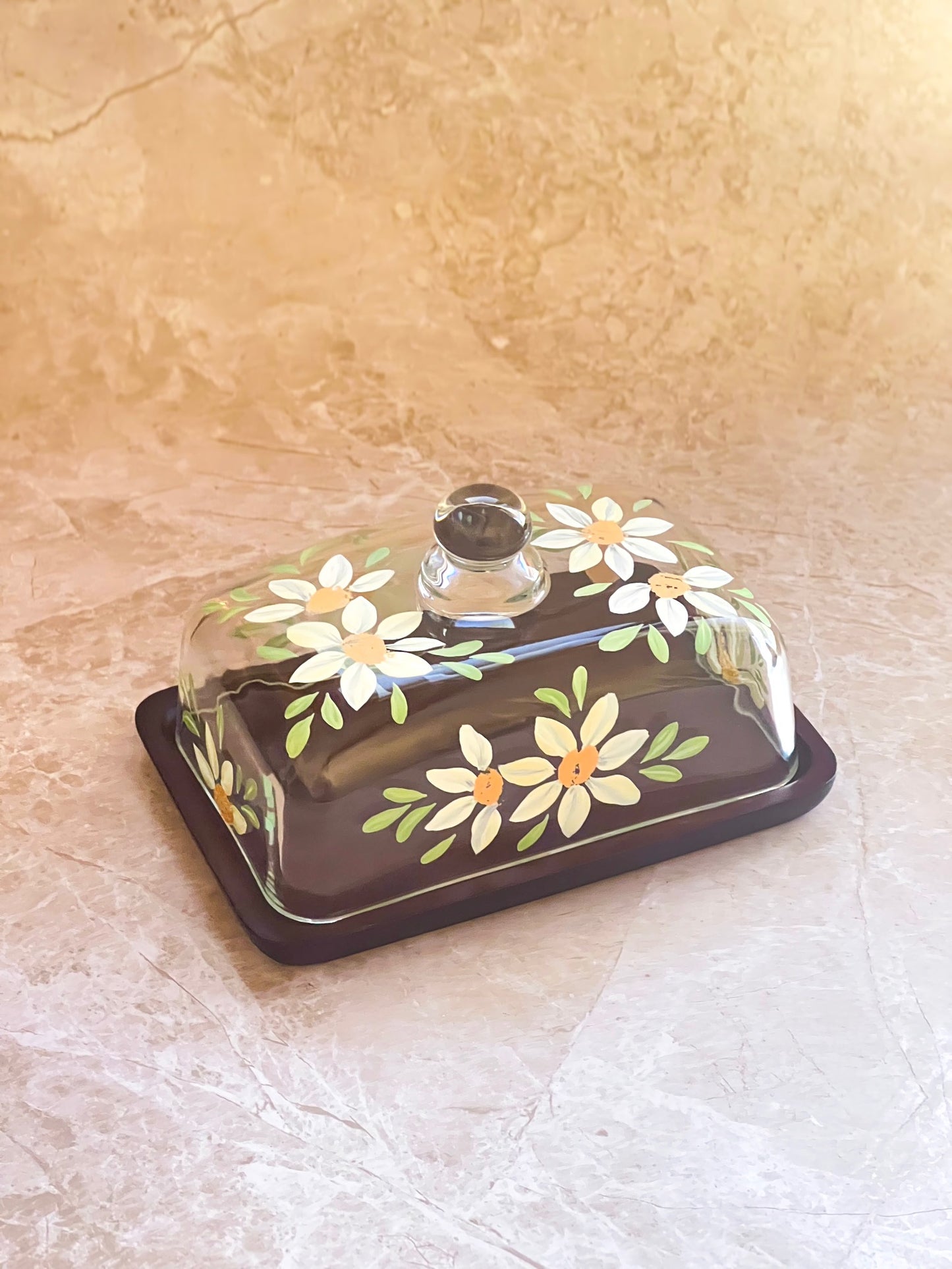 Hand-painted Glass Butter Dish - Anastasia