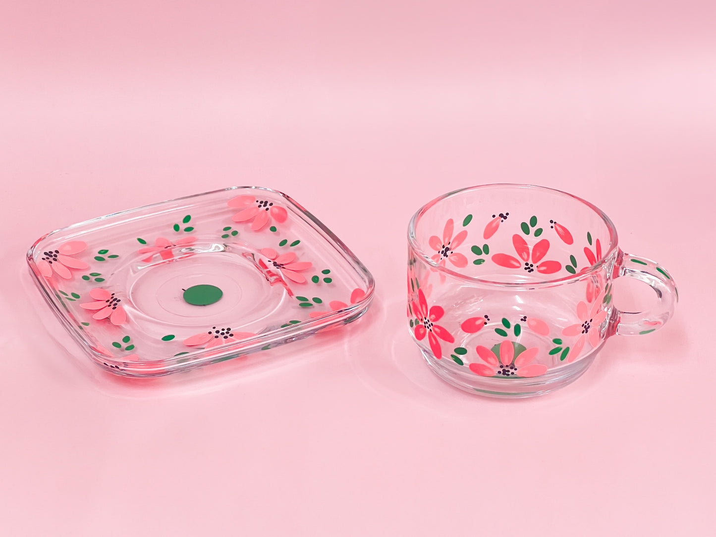 Hand-painted Square Teacup + Saucer | Blossom Coral