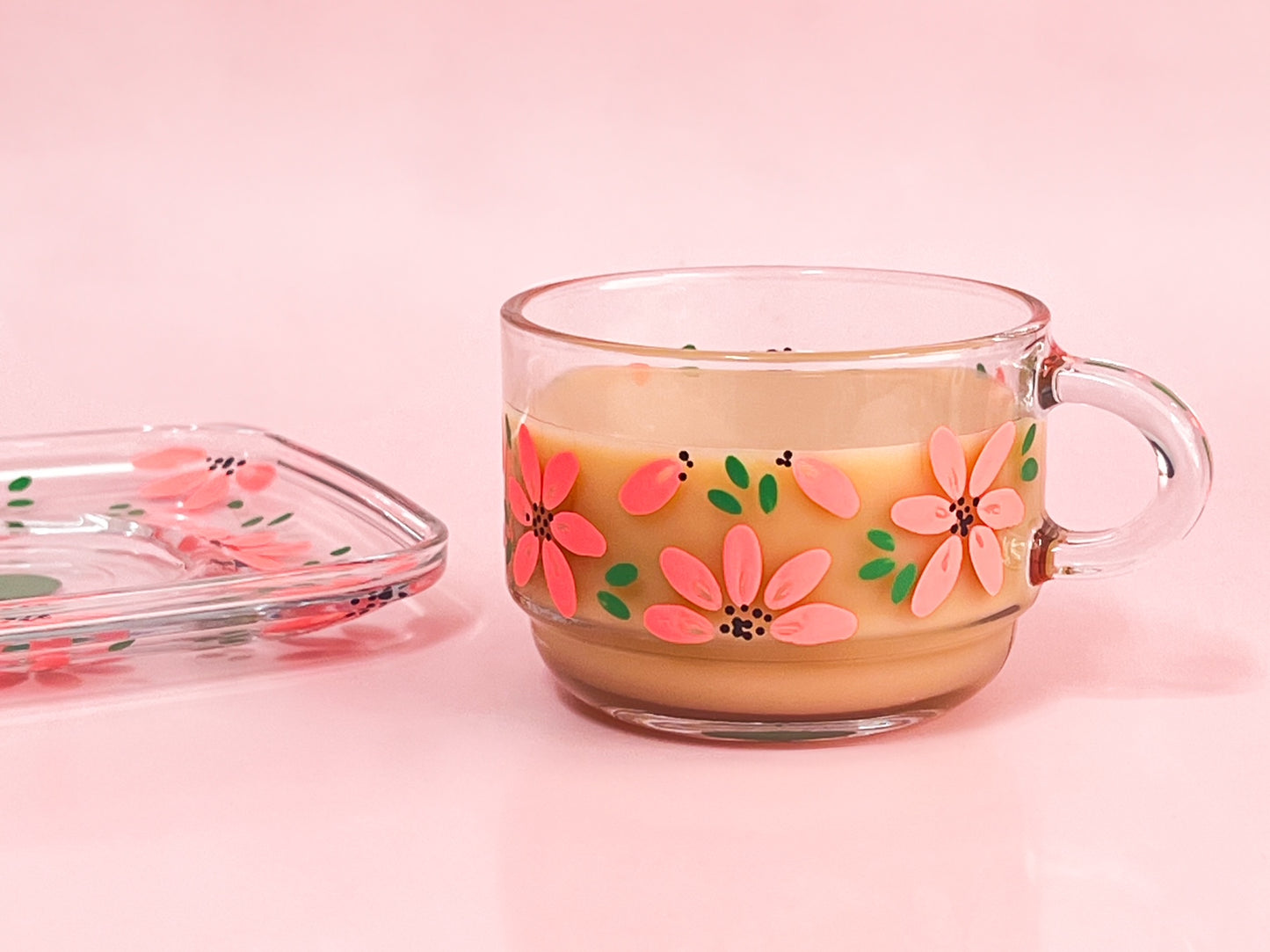 Hand-painted Square Teacup + Saucer | Blossom Coral