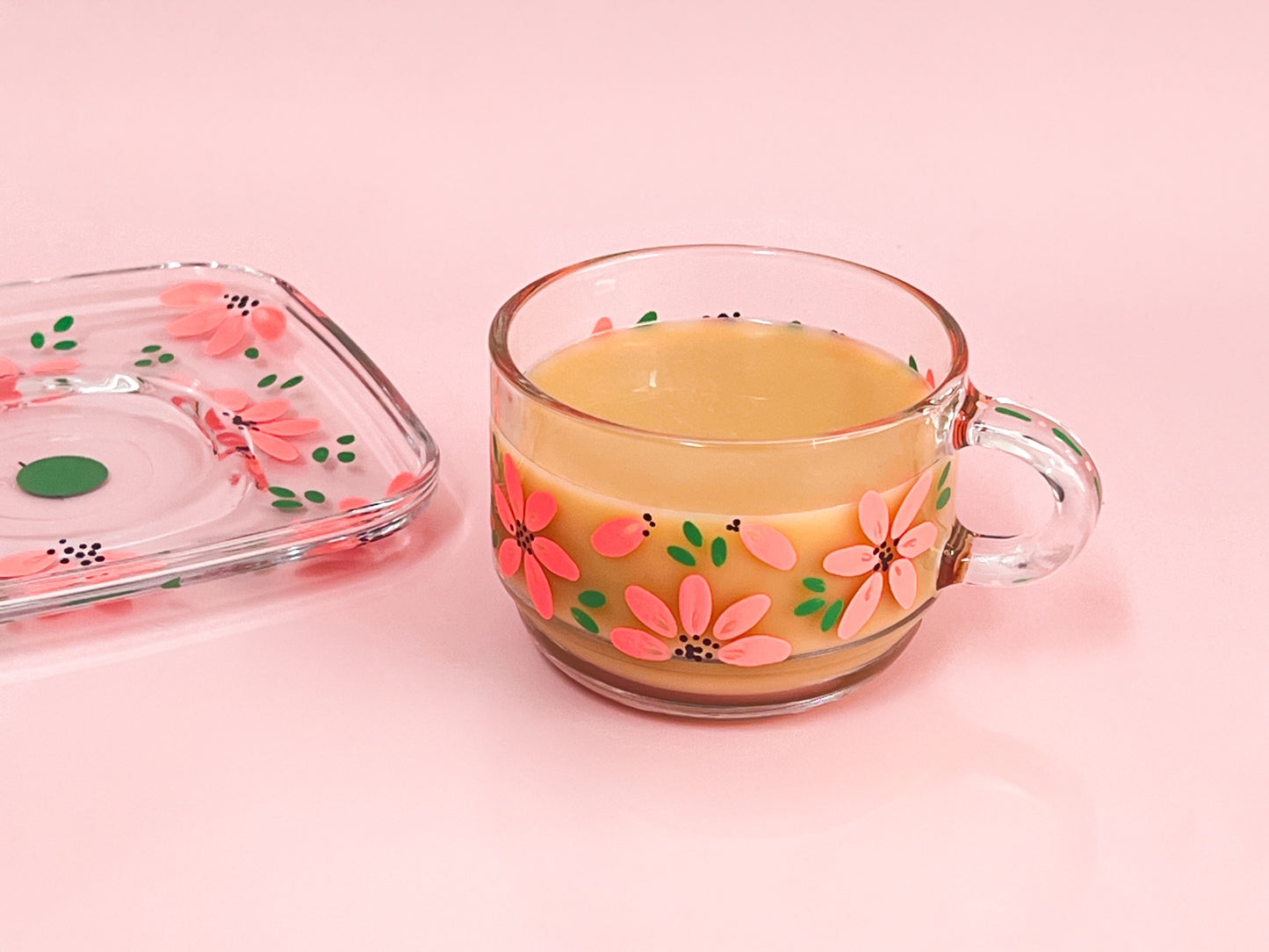 Hand-painted Square Teacup + Saucer | Blossom Coral