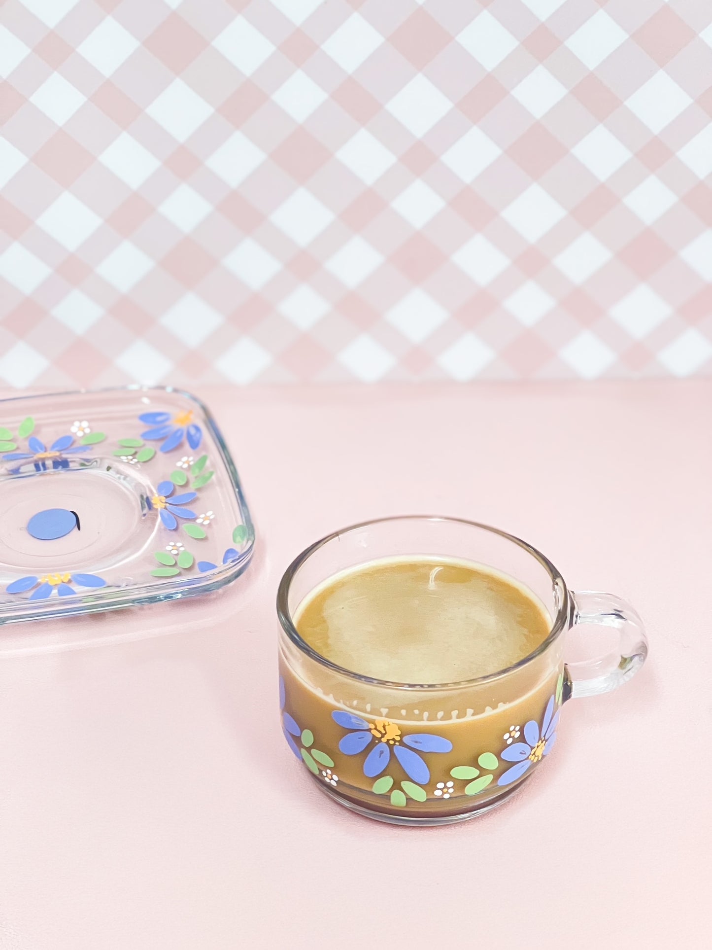 Hand-painted Square Teacup + Saucer | Blossom Cornflower Blue