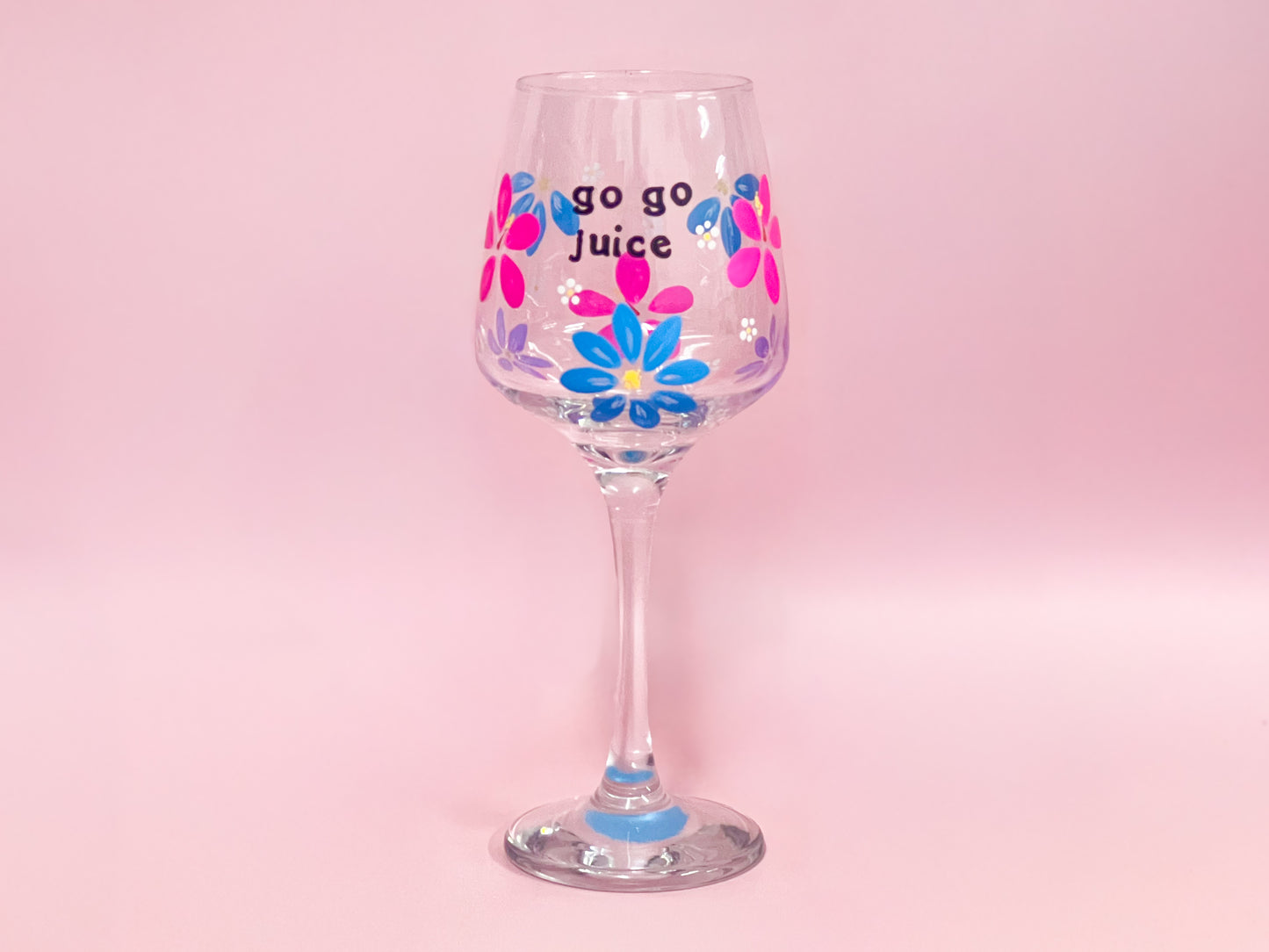 Hand-painted Wine Glass - "Go Go Juice" - Kai Blossom