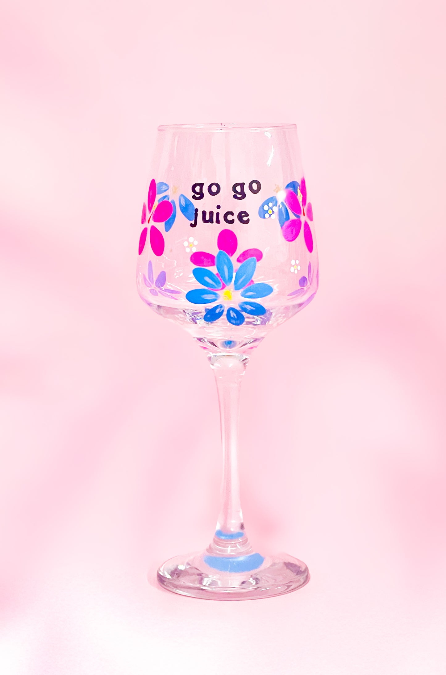 Hand-painted Wine Glass - "Go Go Juice" - Kai Blossom