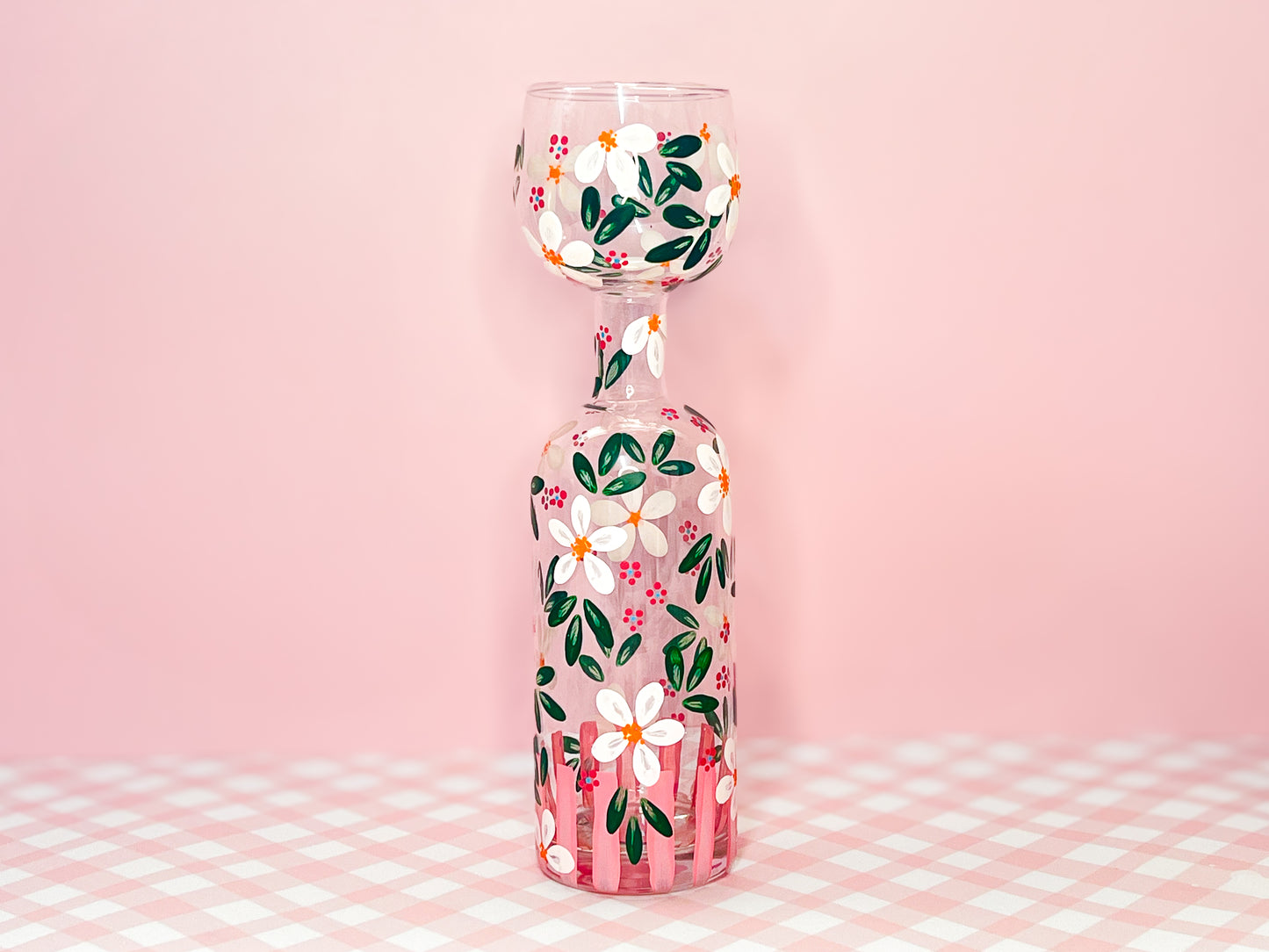 Hand-painted Wine Bottle Glass - Gigi (Upcycled)