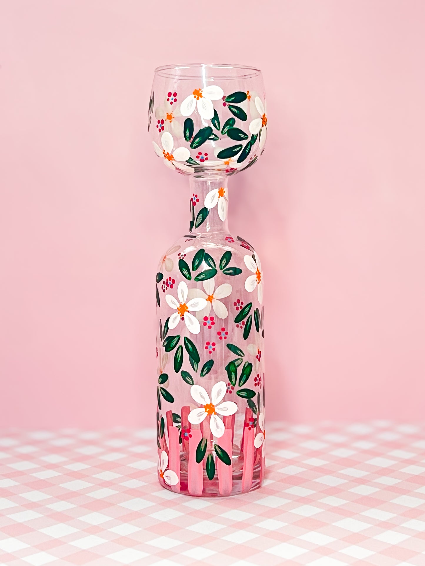 Hand-painted Wine Bottle Glass - Gigi (Upcycled)