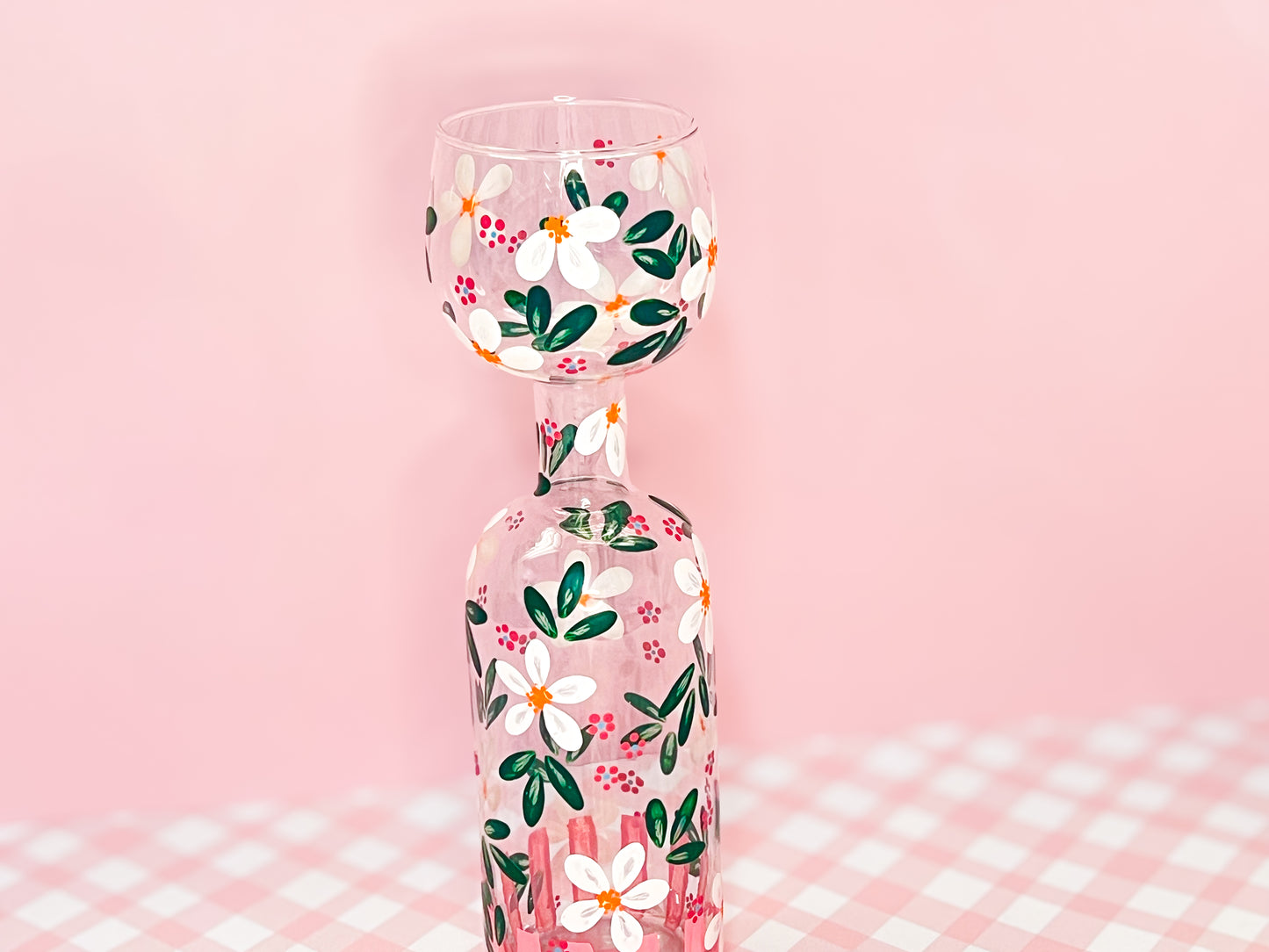 Hand-painted Wine Bottle Glass - Gigi (Upcycled)