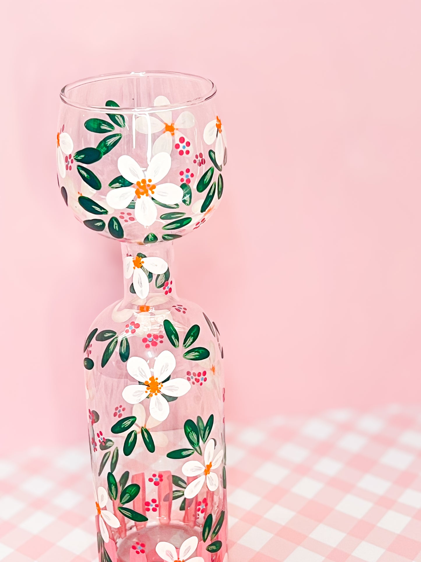 Hand-painted Wine Bottle Glass - Gigi (Upcycled)