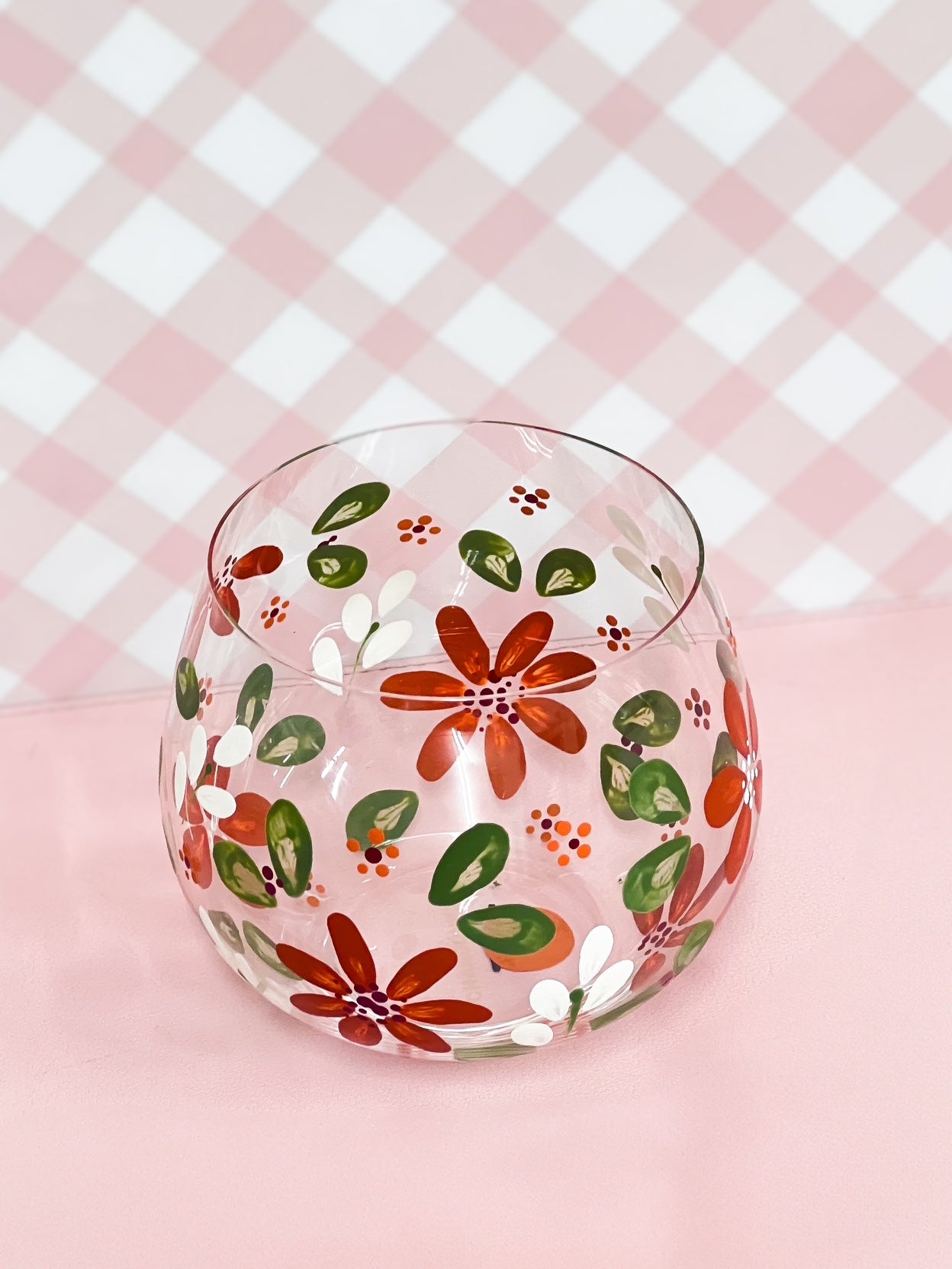 Hand-painted Stemless Bowl Glass (upcycled) | Autumn