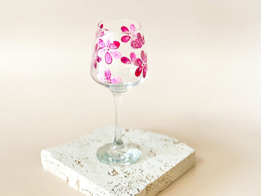 Hand-painted Wine Glass | Geranium