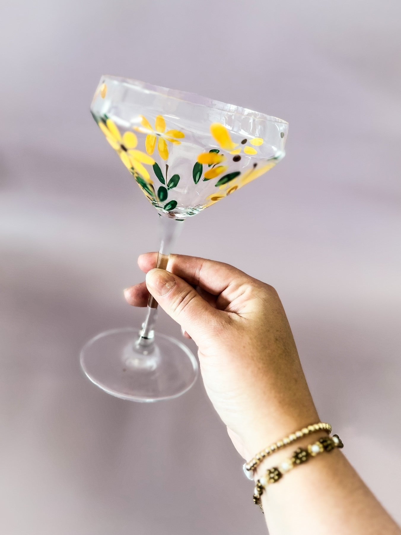 Hand-Painted Cocktail Glass | Sunflower Fields