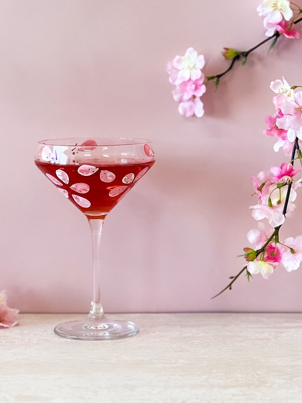 Hand-Painted Cocktail Glass | Cherry Blossom