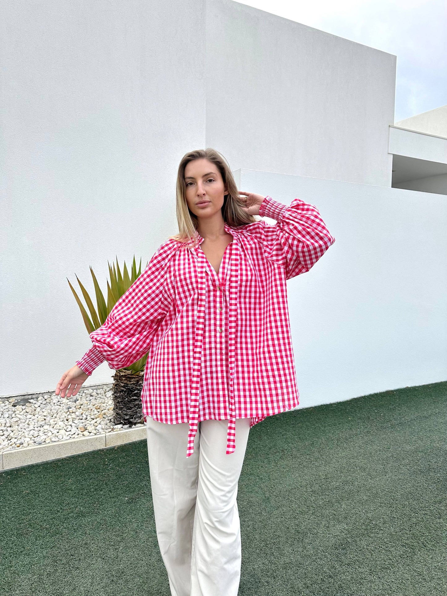 Relaxed Gingham Top - Rouge