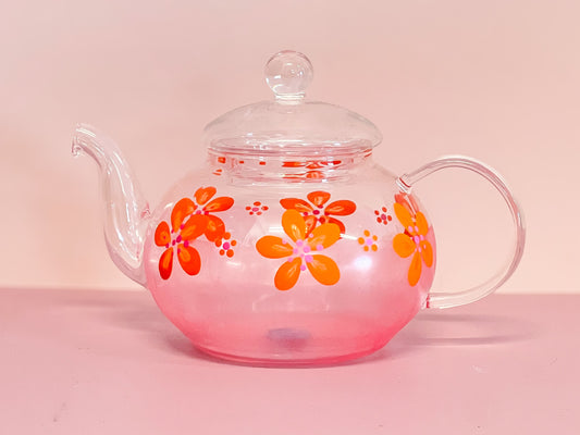 Hand-painted Teapot (small) | Orange Daisy/Frosted Rose