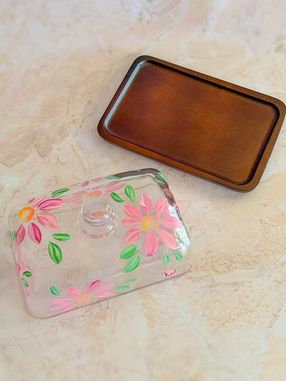 Hand-painted Glass Butter Dish - Spring Blossom