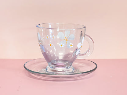 Hand-painted Teacup + Saucer | Daisy Sml/Lrg /Frosted Blue