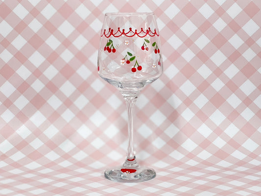 Hand-painted Wine Glass - Cherries