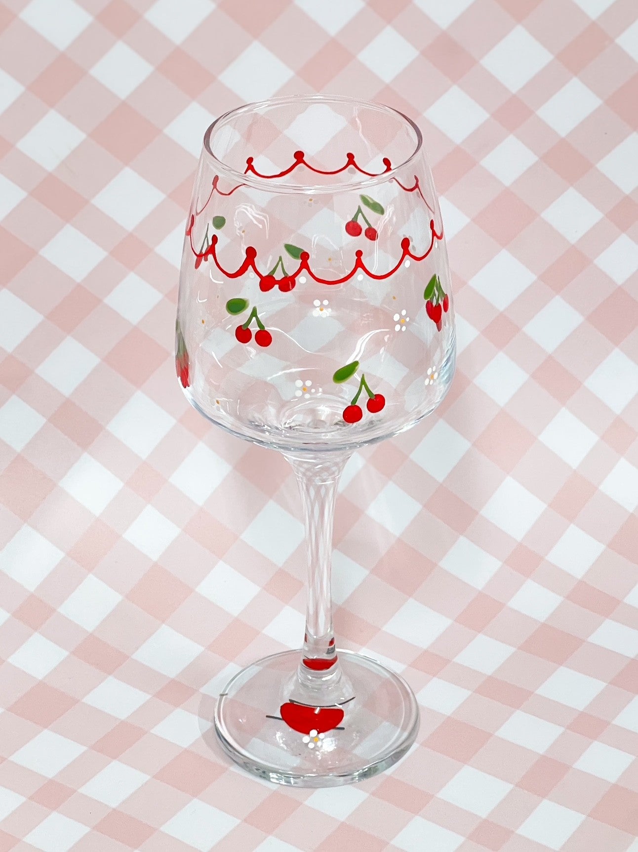 Hand-painted Wine Glass - Cherries