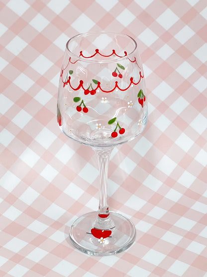 Hand-painted Wine Glass - Cherries
