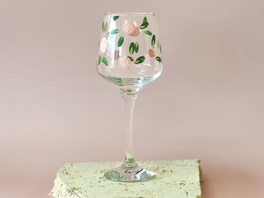 Hand-painted Wine Glass | Roses