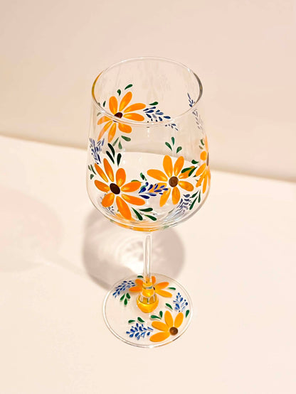 Hand-painted Wine Glass - Goldie