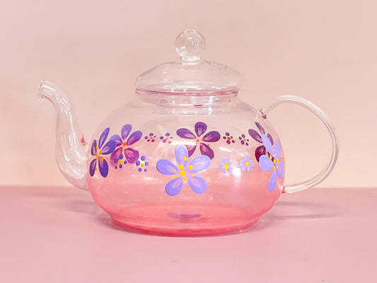 Hand-painted Teapot (medium) | Purple Daisy/Frosted Rose