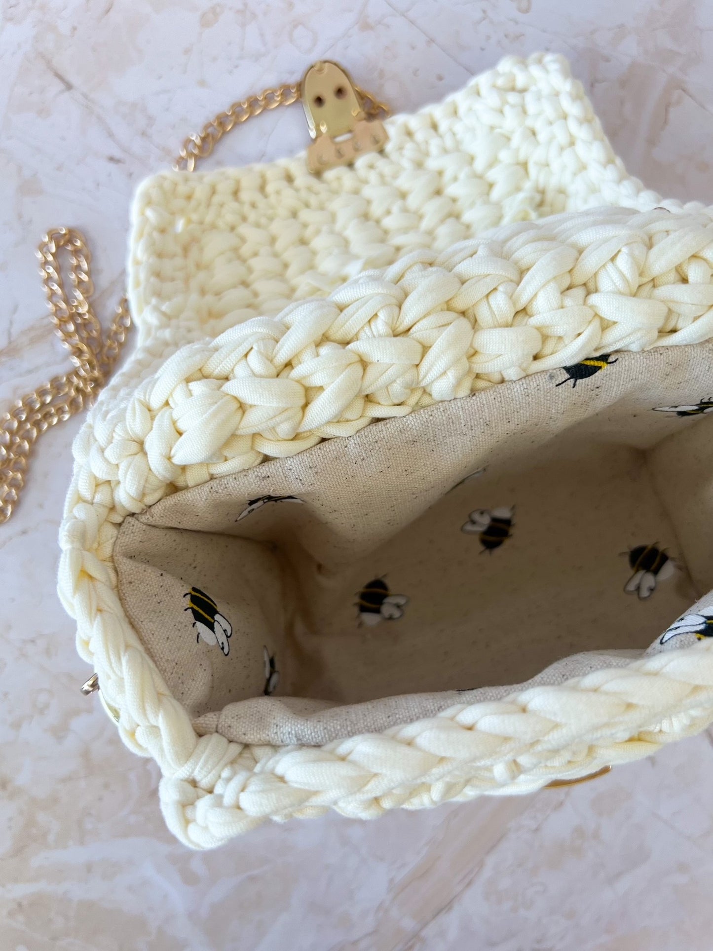 Crochet Handbag | Ivory - Bees