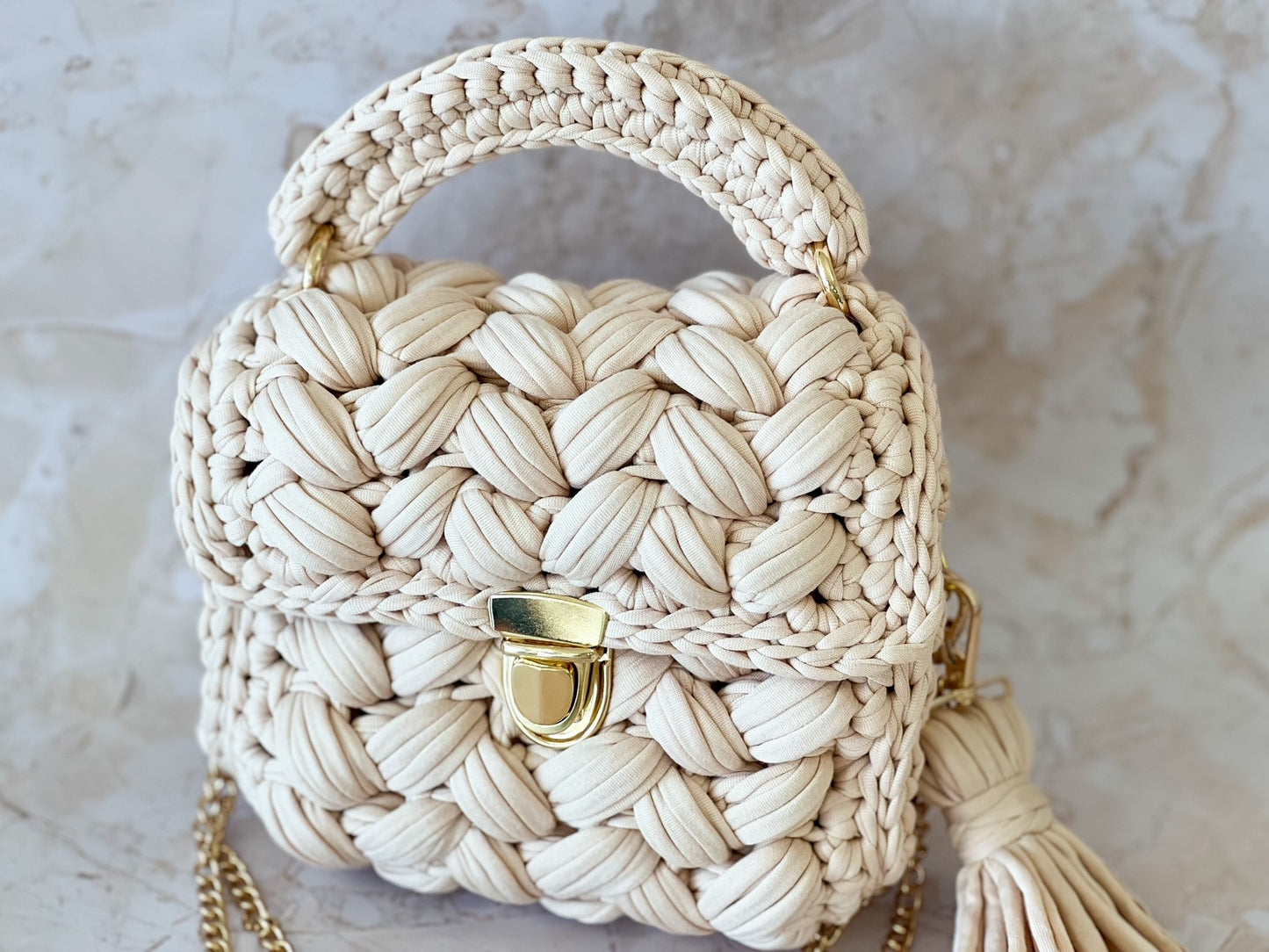Crochet Handbag | Beige - Floral