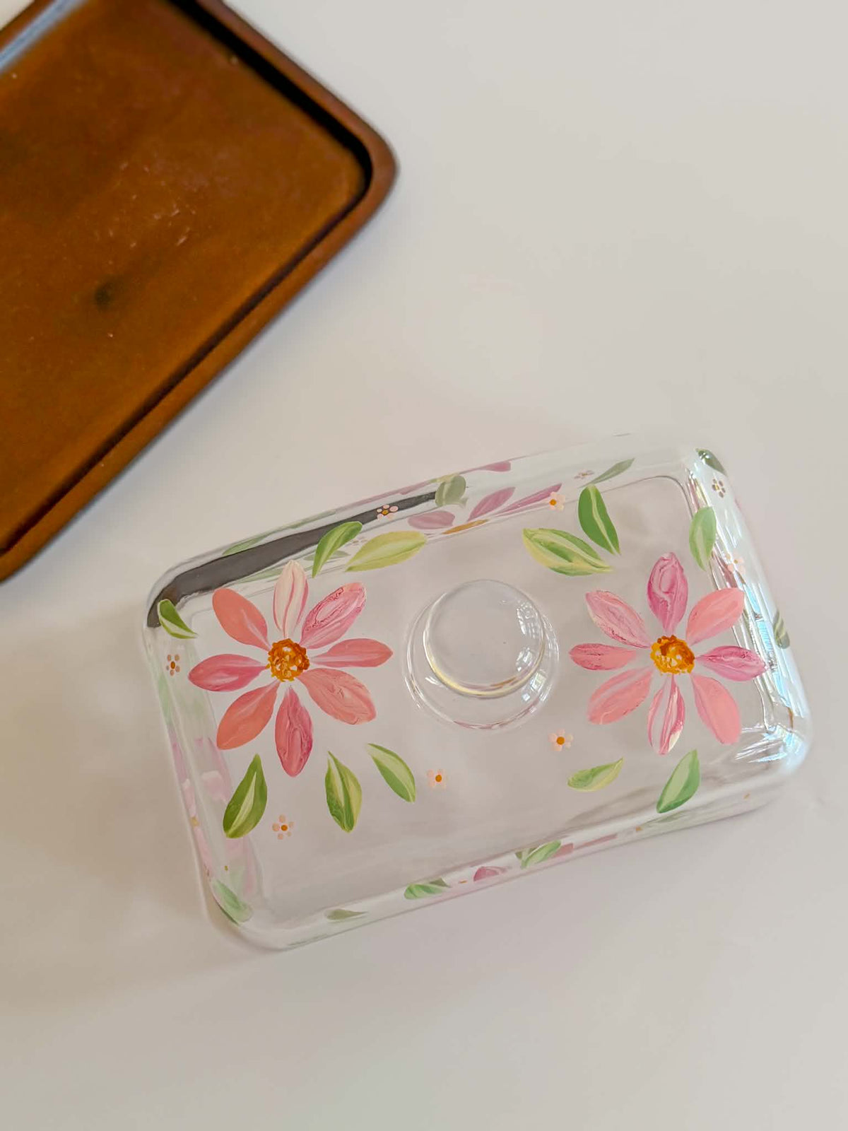 Hand-painted Glass Butter Dish - Spring Blossom