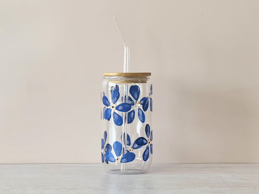 Hand-painted Coffee Can Glass | Forget Me Not