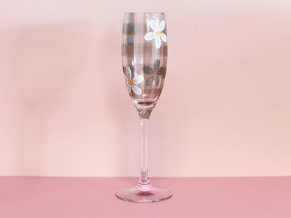 Hand-painted Flute Glass | Daisy/Frosted Gingham