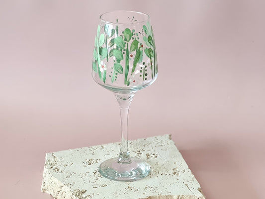 Hand-painted Wine Glass | Evergreen