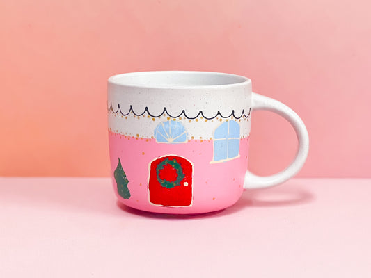Hand-Painted Stoneware Mug - Christmas Cottage 🎄