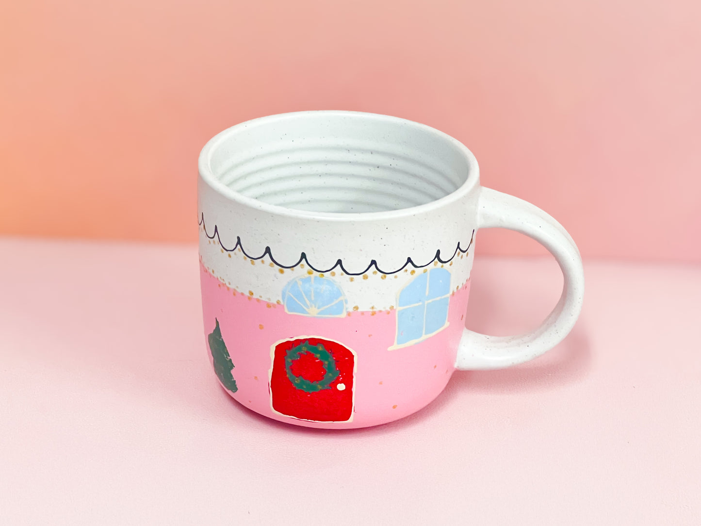 Hand-Painted Stoneware Mug - Christmas Cottage 🎄