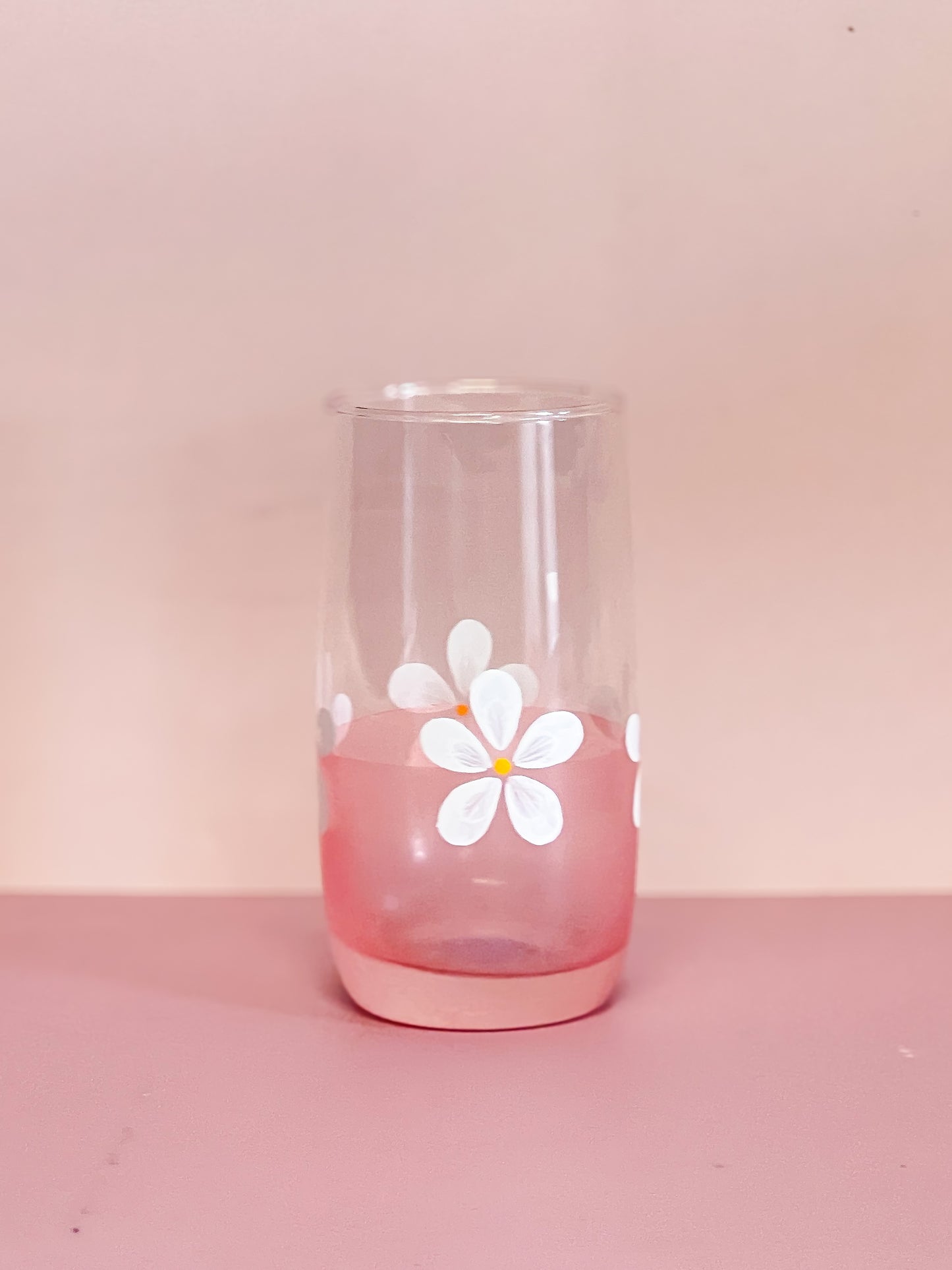 Hand-painted Tall Glass | Daisy/Frosted Rose