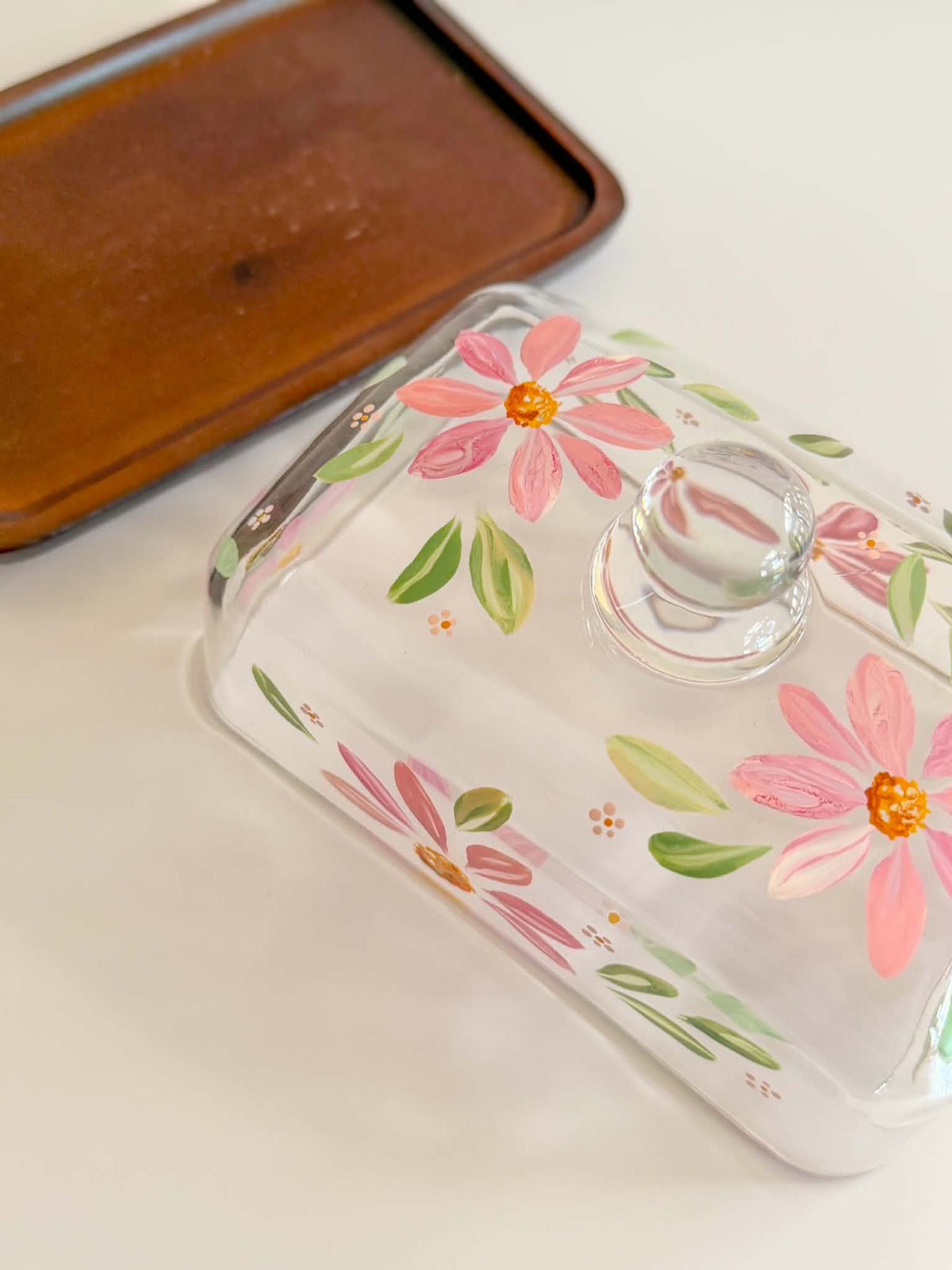 Hand-painted Glass Butter Dish - Spring Blossom
