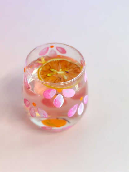 Hand-painted Stemless Glass | Pink Posy
