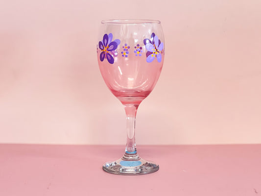 Hand-painted Wine Glass | Purple Daisy/Frosted Rose